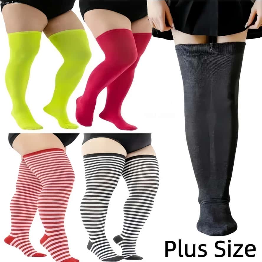 Winter Clothing Leg Warmers - Bas rayés noirs grande taille pour