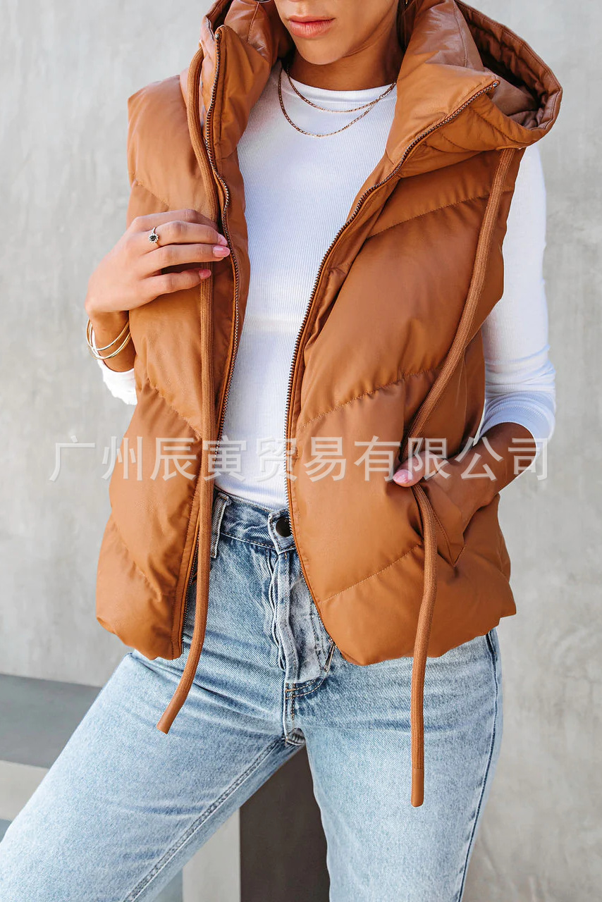 Padded Vest Gilet - Gilet matelassé à capuche uni pour