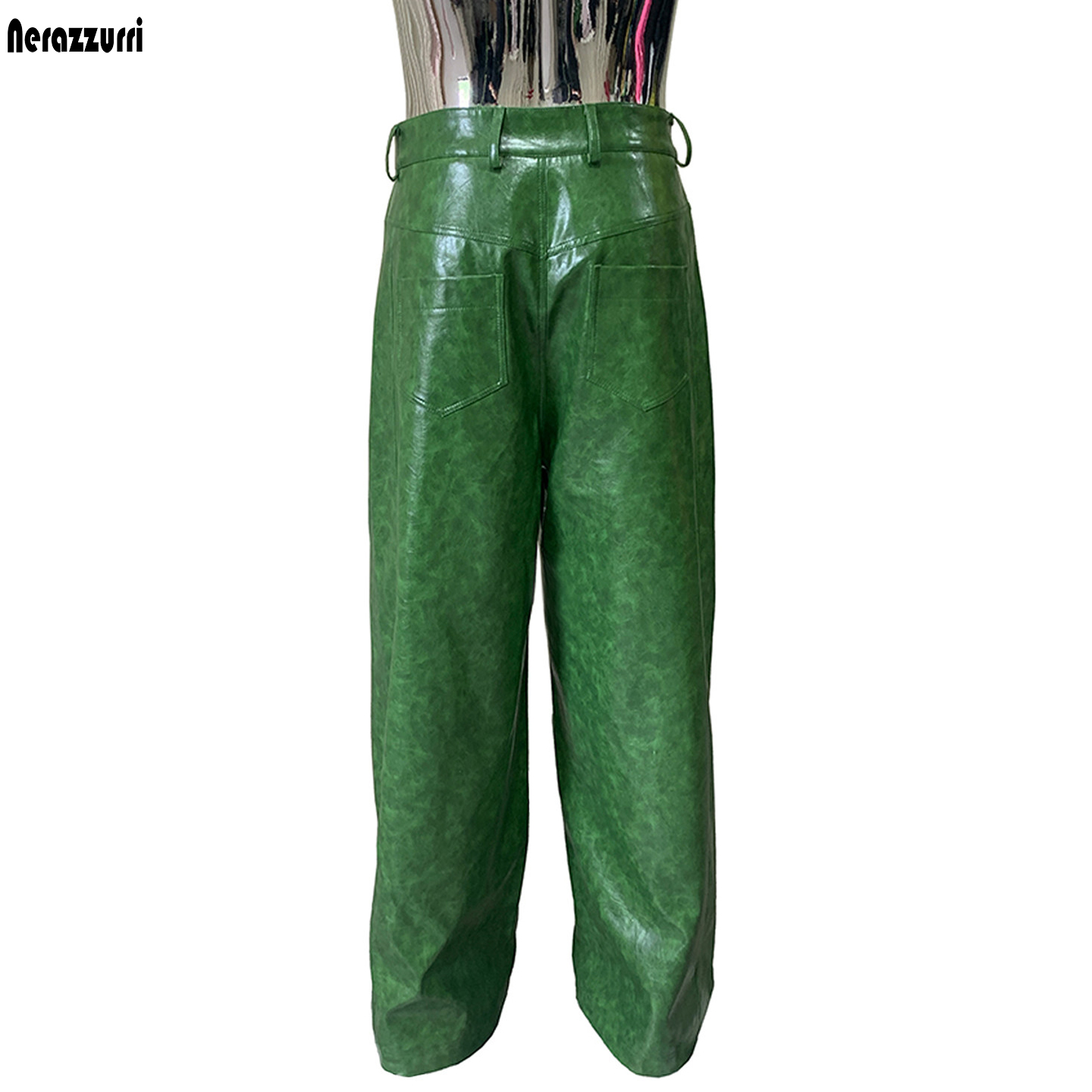 Winter Clothes Shop - Pantalon large imperméable vert brillant en